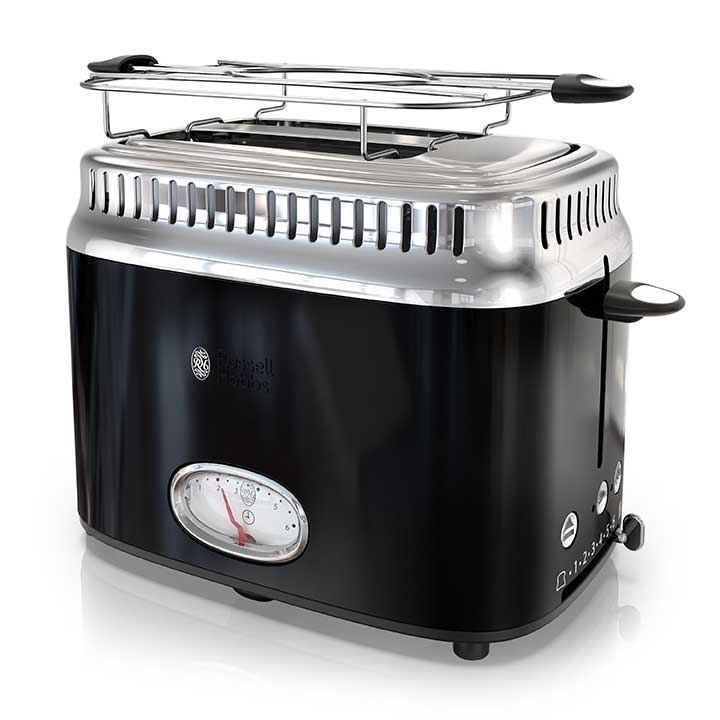 Retro Style 2 Slice Toaster Black Stainless Steel Russell Hobbs